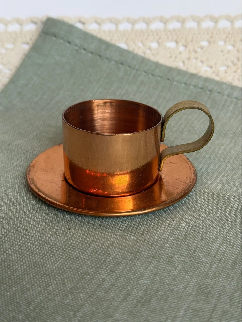 Vintage Coppercraft Guild Stacking Copper Creamer & Sugar Bowl Set Brass Handle